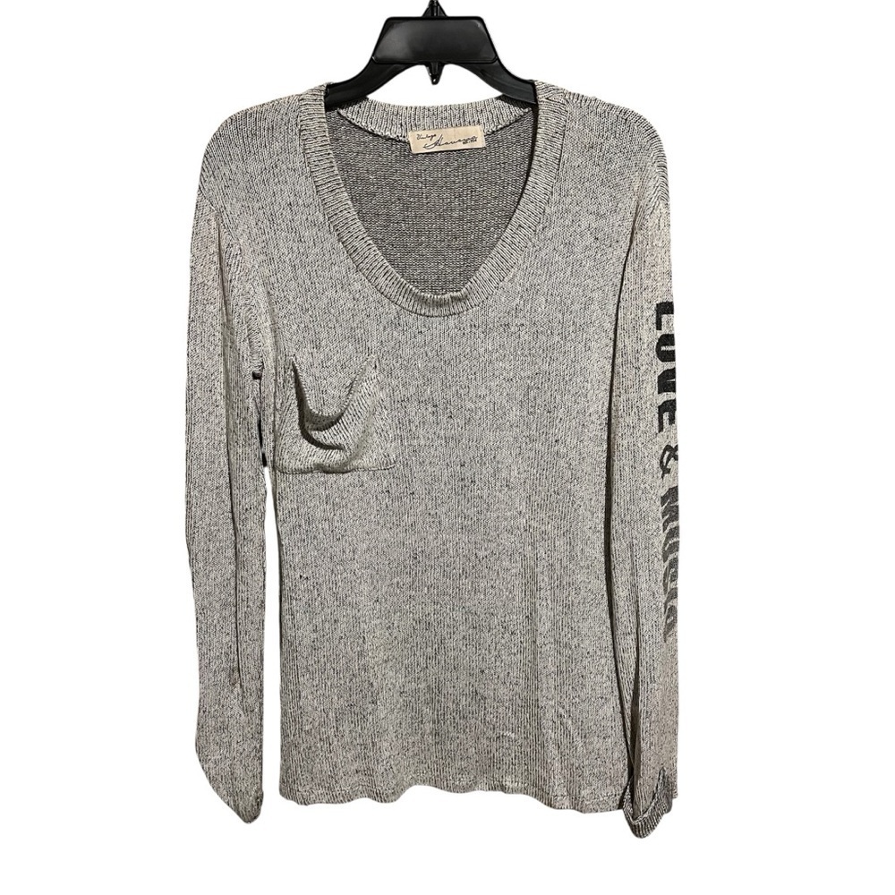 Vintage Havana Love & Music Knit Sweater Sz S Gray Pocket Stretchy Soft Tunic - Picture 1 of 9